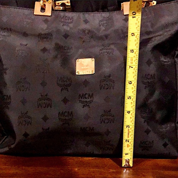 MCM Black & Gold Monogram Shoulder Bag with Top Zipper Closure Made In Germany - Picture 8 of 17